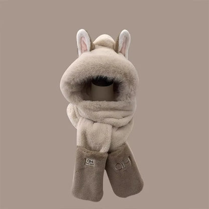 Fox Ear Plush Hat and Scarf Set - Warm Furry Winter Ear Protection Hood
