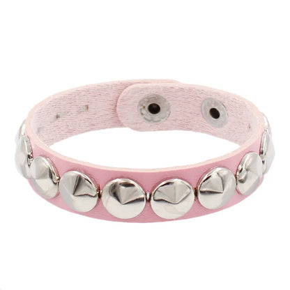 Punk Rivet Chain Leather Bracelet – Spiked Rock Wristband Cuff for Men & Women