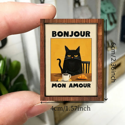 Miniature Cat Drinking Tea Photo Frame – Dollhouse Accessory & Scene Ornament