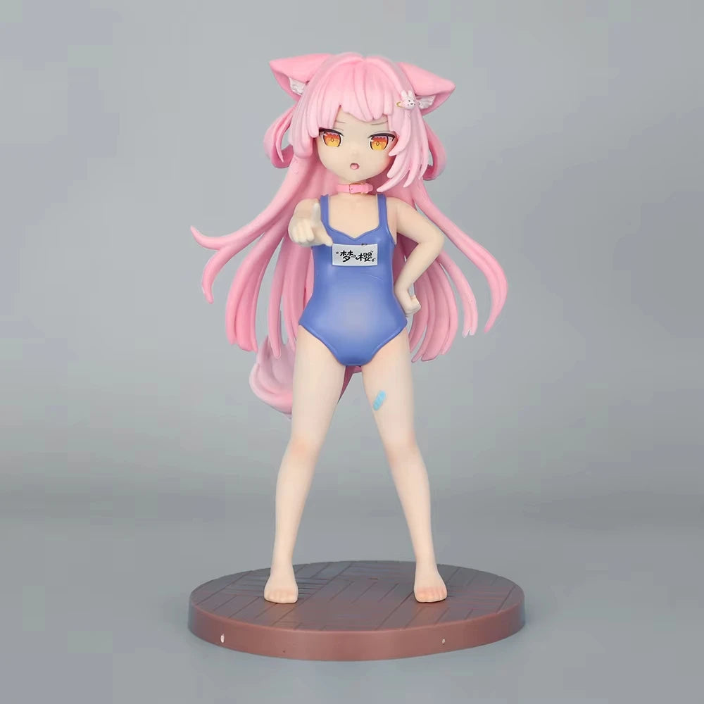 Anime Cat Ears Pink Hair Swimsuit Girl Figure – Collectible Desktop Statue
