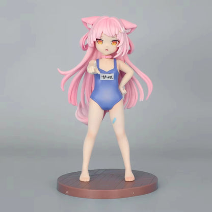 Anime Cat Ears Pink Hair Swimsuit Girl Figure – Collectible Desktop Statue