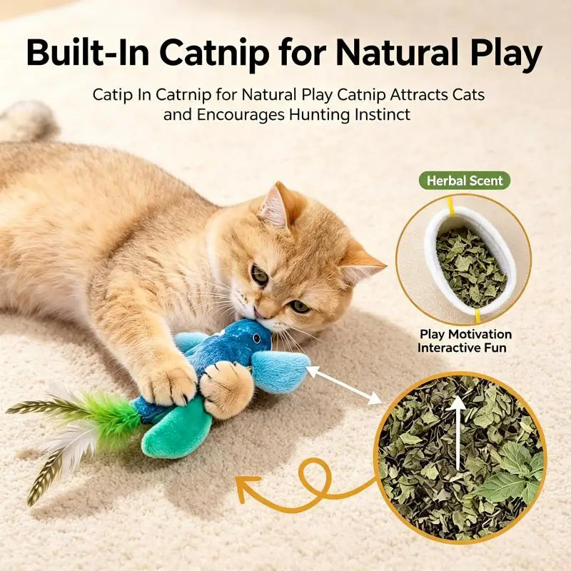 Pet Cat Toys for Indoor Cats Interactive Kitten Plush Toy with Bird Sound & Catnip