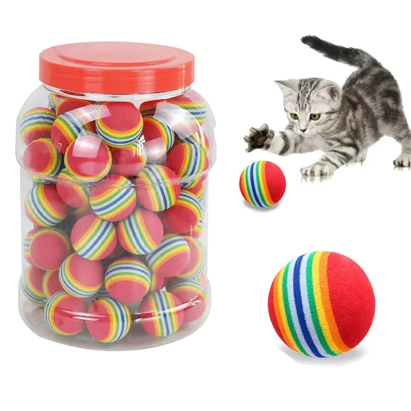 Rainbow Cat Toy Balls - Interactive Rattle Scratch Chew Balls for Cats and Dogs