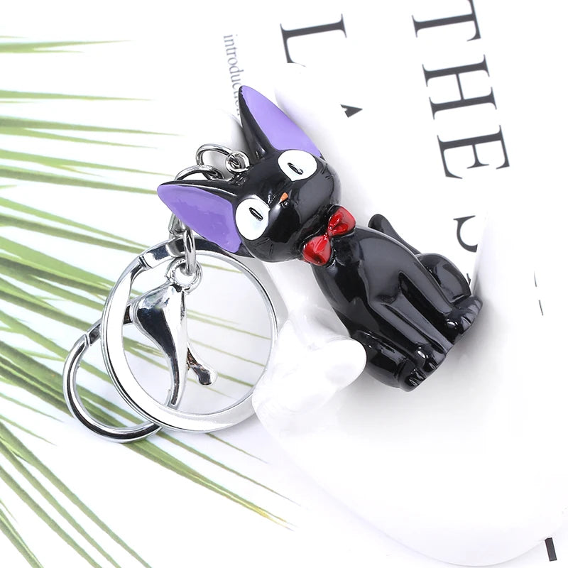 Cute Black Cat Anime Keychain - Cartoon Backpack Charm Keyring