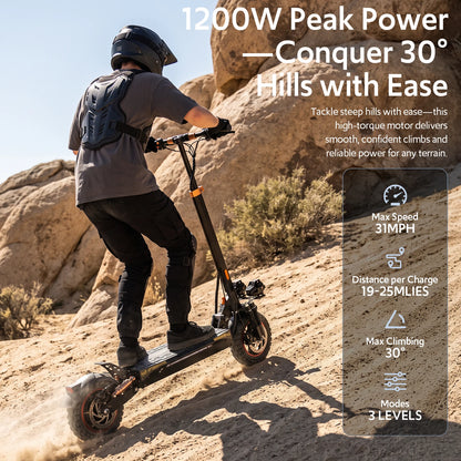 1200W Off Road Electric Scooter for Adult, 48V 13AH Folding E-Scooters Up to 31Mph & 25 Miles Range,11" All Terrain Tire E-Scooter with Double Suspension & Side Light
