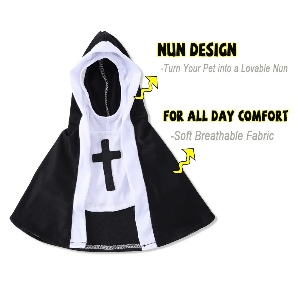 Funny Halloween Pet Costume - Nun Cosplay Dress-Up Outfit for Small and Medium Cats and Dogs
