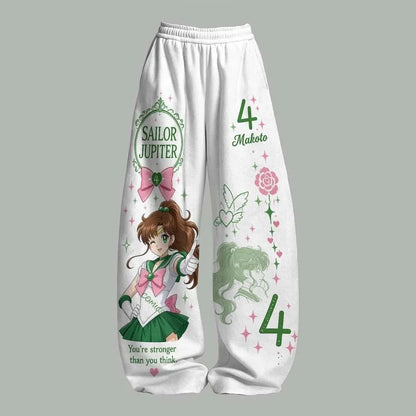 Sailor Moon Anime Print Pants – Y2K Streetwear Loose-Fit Casual Trousers for Women