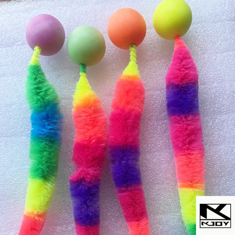 Caterpillar Bouncing Ball Cat Toy, Rainbow Plush Interactive Kitten Chase Toys