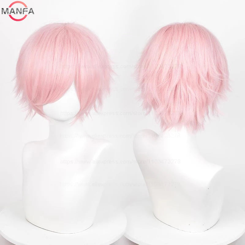 Short Straight Anime Cosplay Wig – 30cm Heat Resistant Synthetic Hair in Solid & Mixed Colors for Men and Women