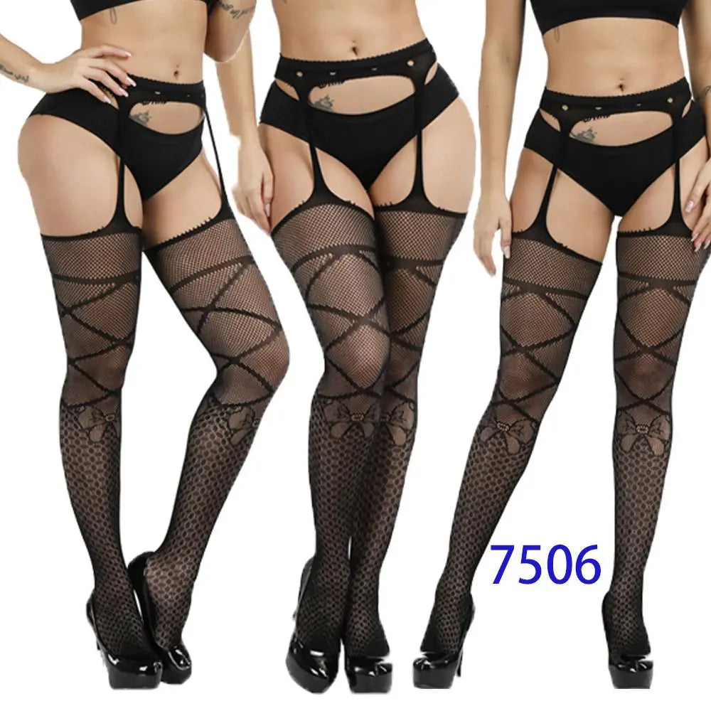 Gothic Sexy Fishnet Stockings Women Harajuku Emo Mesh Thigh High Garter Tights