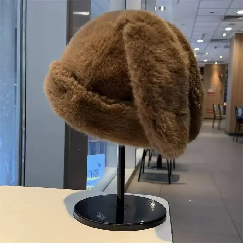Women's Big Bunny Ear Trapper Hat - Fluffy Plush Rabbit Ear Winter Cap for Cosplay and Outdoor Wear