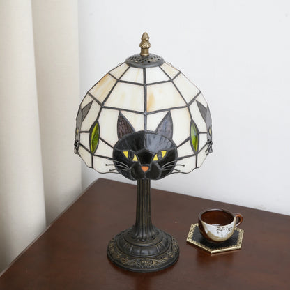 Black Cat Stained Glass Table Lamp – Bedroom Nightstand Desk Light