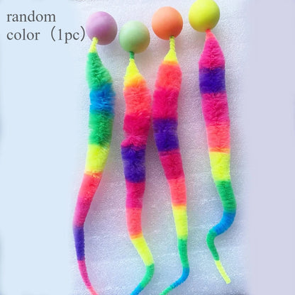 Caterpillar Bouncing Ball Cat Toy, Rainbow Plush Interactive Kitten Chase Toys