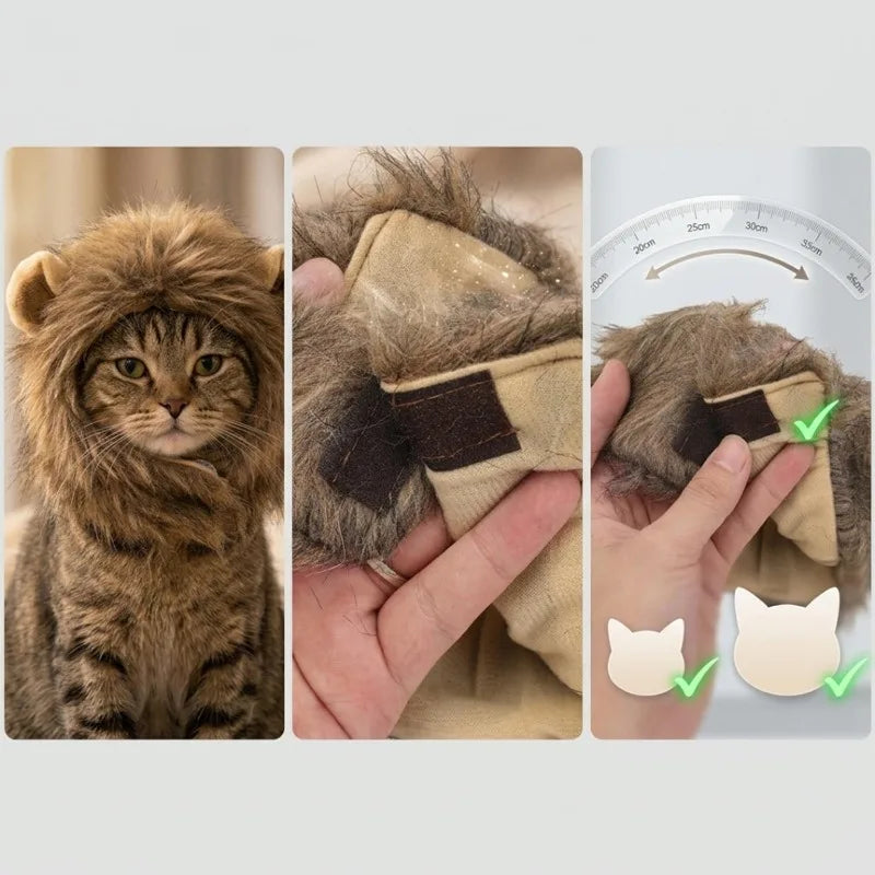Fluffy Lion Mane Cat Dog Wig – Halloween Party Pet Costume Headwear Hat