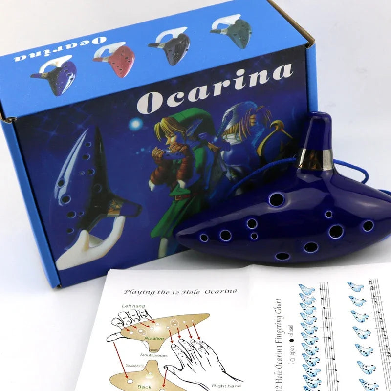 Legend of Zelda Ceramic Ocarina - 12-Hole Alto C Musical Instrument with Song Book and Neck Cord