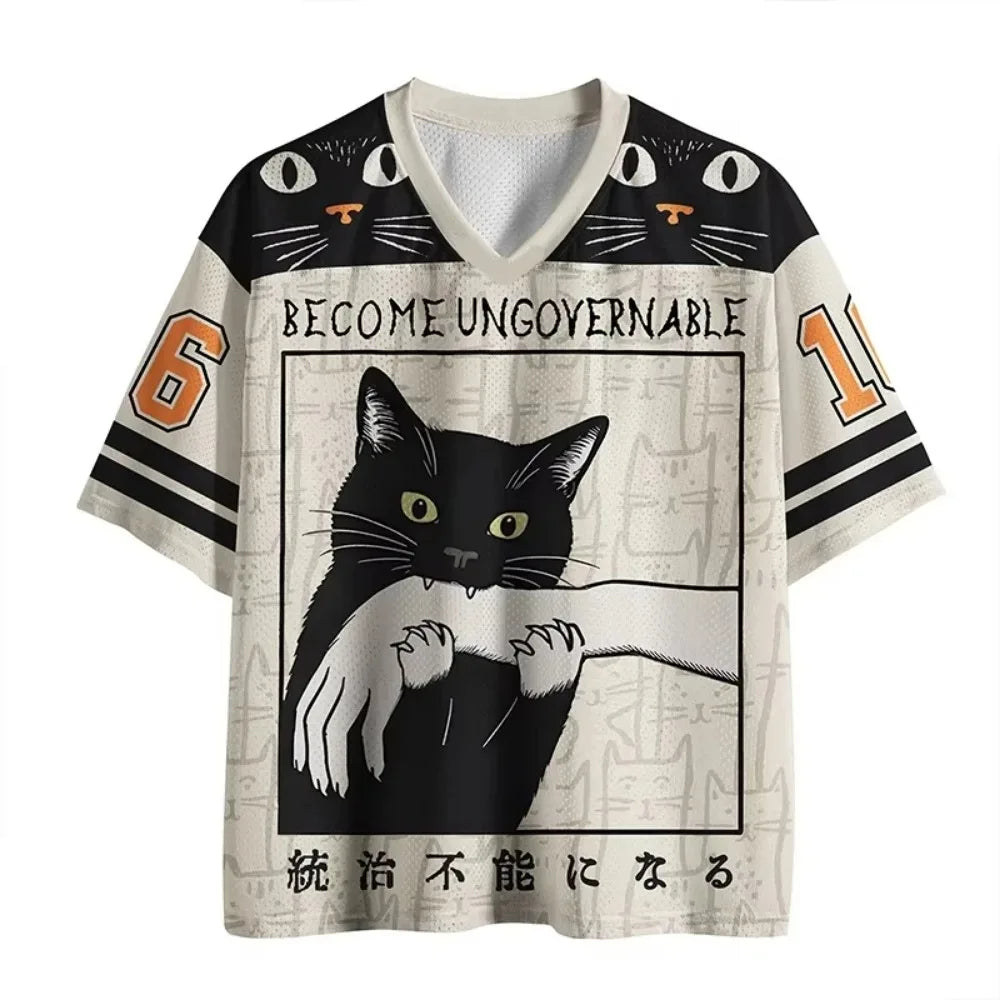 American Retro Cartoon Pattern 3D Print V-Neck Tee - Breathable Quick-Dry Unisex Streetwear T-Shirt