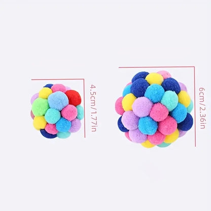 Colorful Pom Pom Cat Toy Ball with Bell Interactive Kitten Play Balls