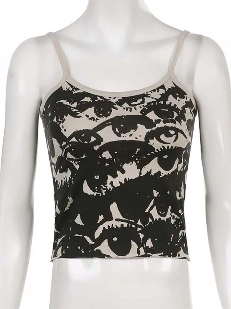 Gothic Portrait Print Crop Top Y2K Aesthetic Harajuku Streetwear Women Tee