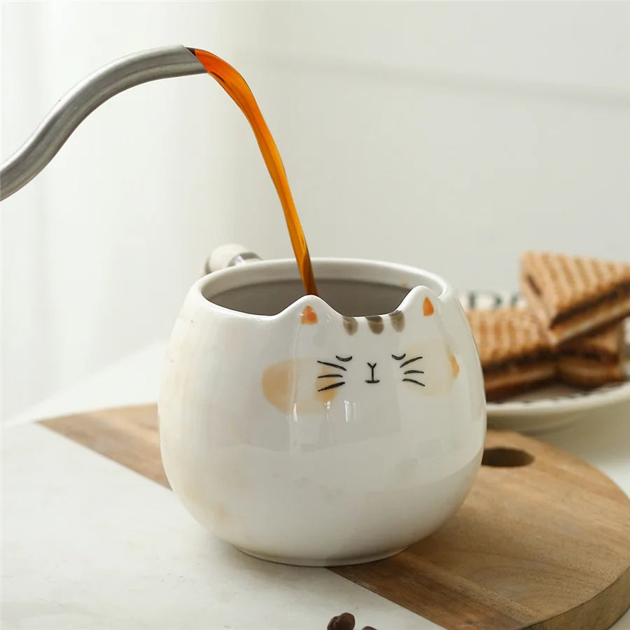 Cute Ceramic Cat Mug – 380ml Cat Shaped Coffee, Milk & Water Cup, Kawaii Kitten Gift for Cat Lovers