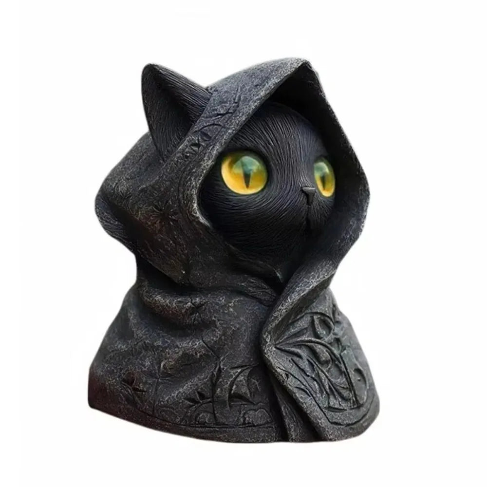 Gothic Hooded Cloak Cat Sculpture – Mystical 3D Printed Cat Statue Home Decor