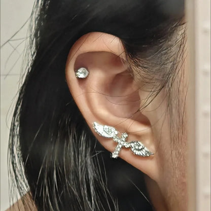 Wing Design Stackable Ear Studs for Women - Y2K Punk Gothic Cross Piercing Earrings