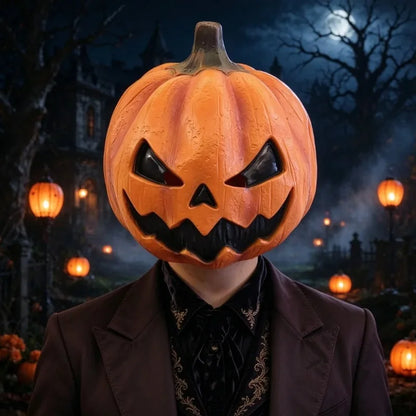 Halloween Devil Pumpkin Mask – Full Face Latex Costume Headwear
