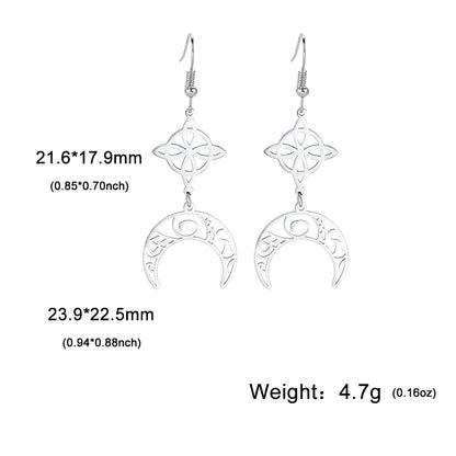 Goth Moon Phase Pentagram Earrings - Stainless Steel Witchy Dangle Jewelry