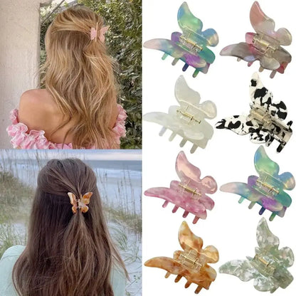 French Retro Butterfly Hair Claw Clips – Acetate Back-of-Head Updo Hair Grabbers for Women
