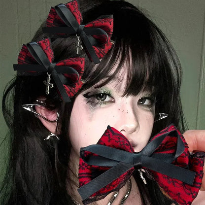 Gothic Dark Style Bowknot Hair Clips – 4pcs Lolita Dressing Bow Barrettes for Girls