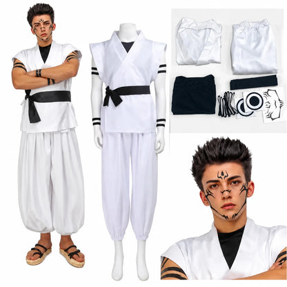 Jujutsu Kaisen Sukuna Cosplay Costume Set – Anime Kimono Outfit with Tattoo Stickers
