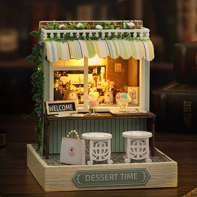 DIY 3D Puzzle Wooden Miniature Dollhouse Building Kit - Handmade Coffee House Model Gift
