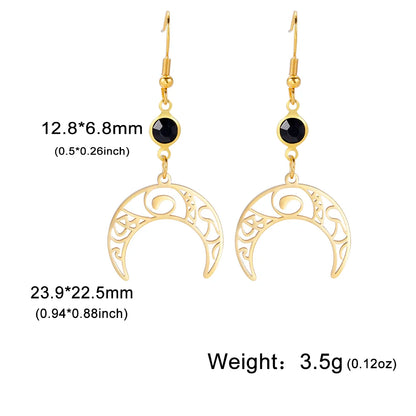Goth Moon Phase Pentagram Earrings - Stainless Steel Witchy Dangle Jewelry