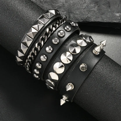 3-Piece Black Gothic Spike Rivet Bracelet Set – Punk Emo Boho Studded Wristbands