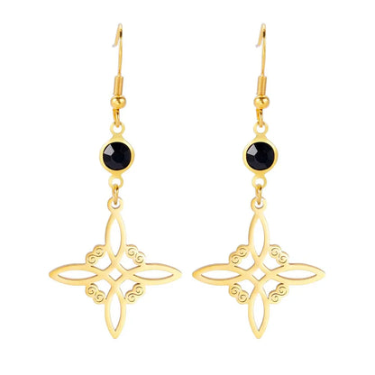 Goth Moon Phase Pentagram Earrings - Stainless Steel Witchy Dangle Jewelry
