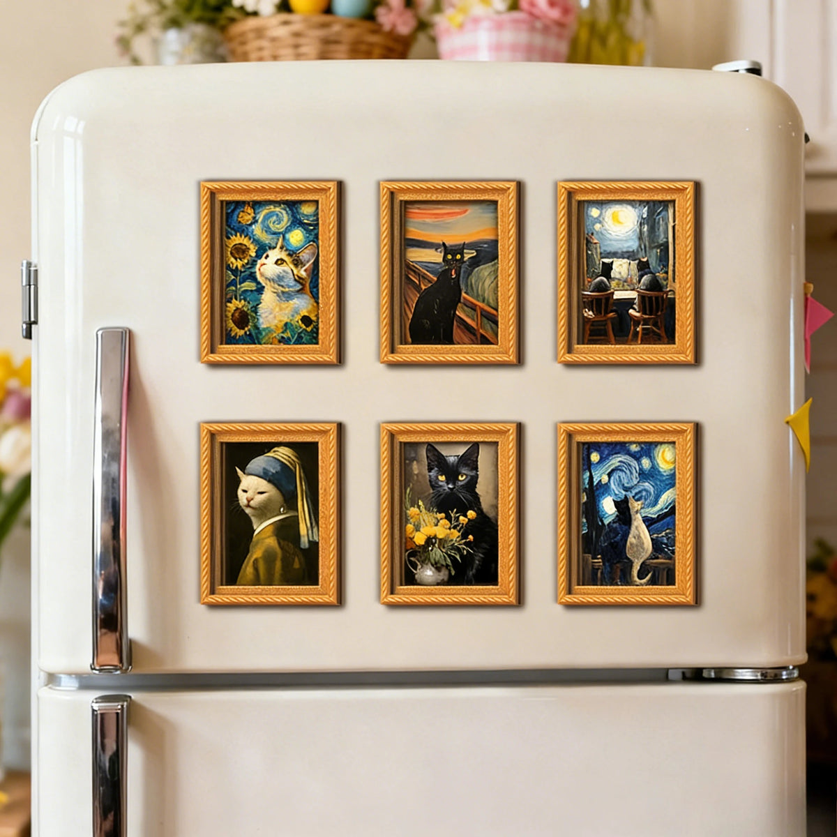 Famous Art Funny Cat Wooden Mini Frame Fridge Magnet