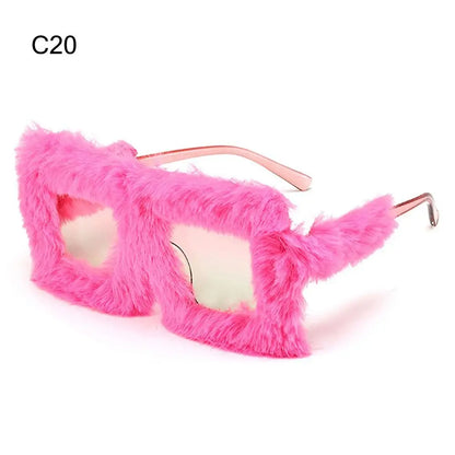 Y2K Oversized Plush Sunglasses Fluffy Winter Shades Halloween Novelty Glasses