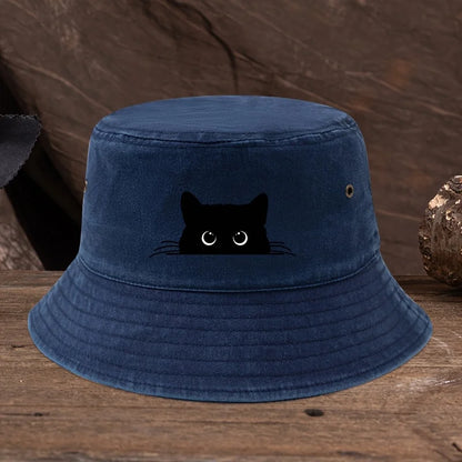 Black Cat Print Vintage Bucket Hat – Unisex Outdoor Travel Fisherman Hat