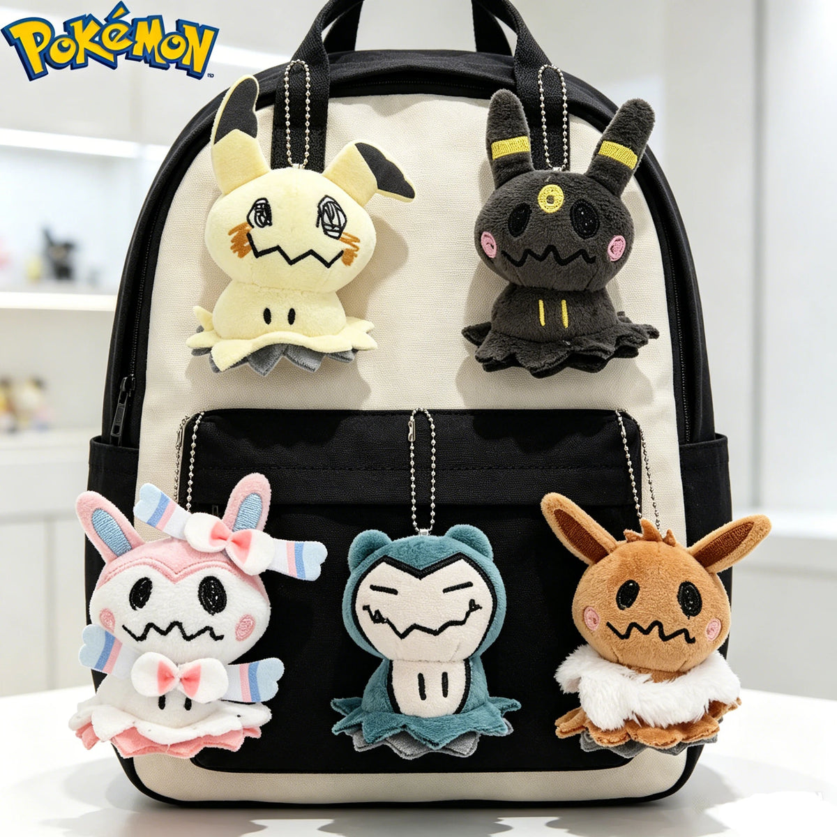 Pocket Monster Eevee & Mimikyu Plush Keychain - Cute Anime Bag Charm
