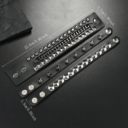 3-Piece Black Gothic Spike Rivet Bracelet Set – Punk Emo Boho Studded Wristbands