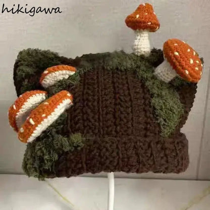 Mushroom Ear Knit Beanie – Cute Y2K Warm Hat for Women & Men