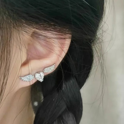 Wing Design Stackable Ear Studs for Women - Y2K Punk Gothic Cross Piercing Earrings
