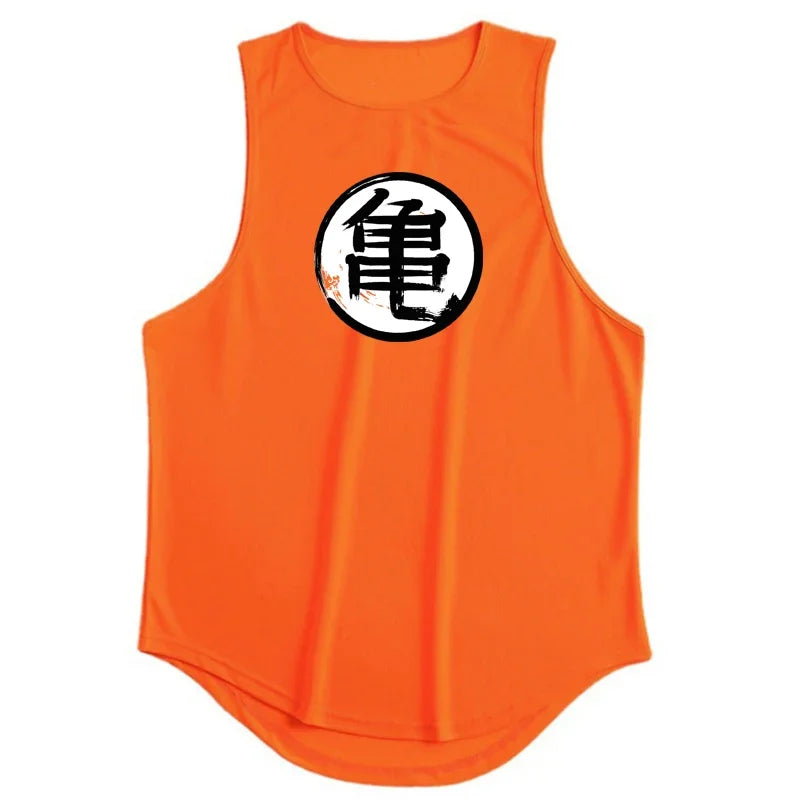 Japanese Anime Turtle Script Sleeveless Tank Top - Summer Gym and Running Vest for Men