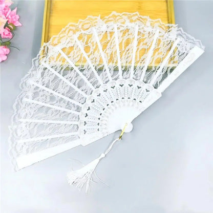 Lolita Lace Hand Fan – Gothic Victorian Folding Fan with Rose, Black White Red