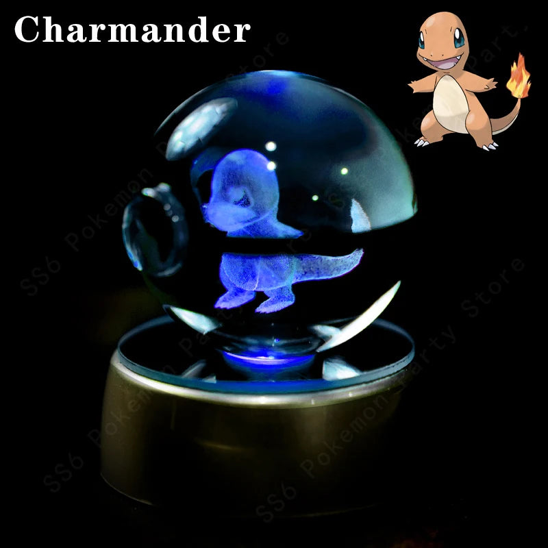 Pokemon 3D Crystal Ball Night Light - Glass Pokeball LED Lamp with Pikachu, Mewtwo & Gengar