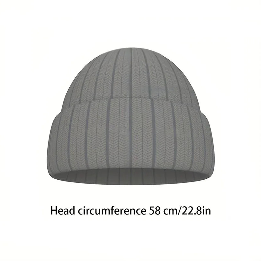 Umbrella Logo Folded Brim Knit Beanie - Warm Unisex Winter Ski Cap