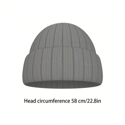 Umbrella Logo Folded Brim Knit Beanie - Warm Unisex Winter Ski Cap