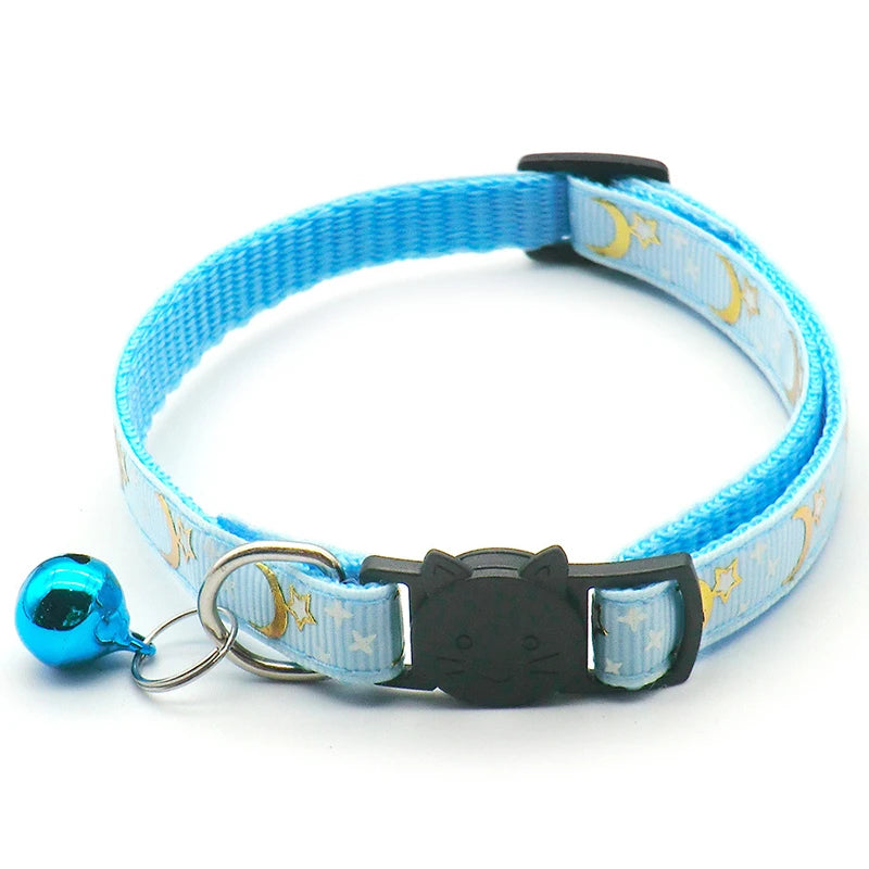 Stars and Moon Cat Collar Reflective Safety Buckle with Bell