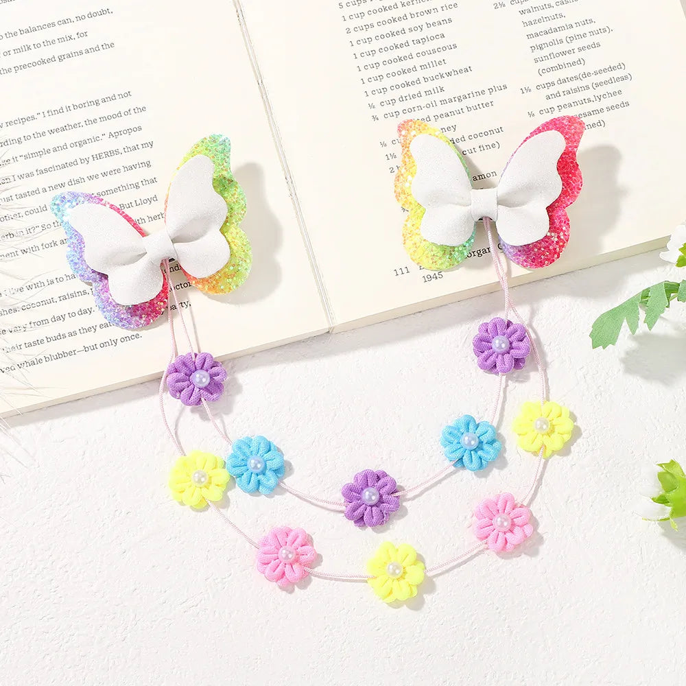 Sparkly Butterfly Bow Hair Clips for Girls – Long Pearl Tassel Ribbon Barrettes, Fairy Cosplay Hair Accessories