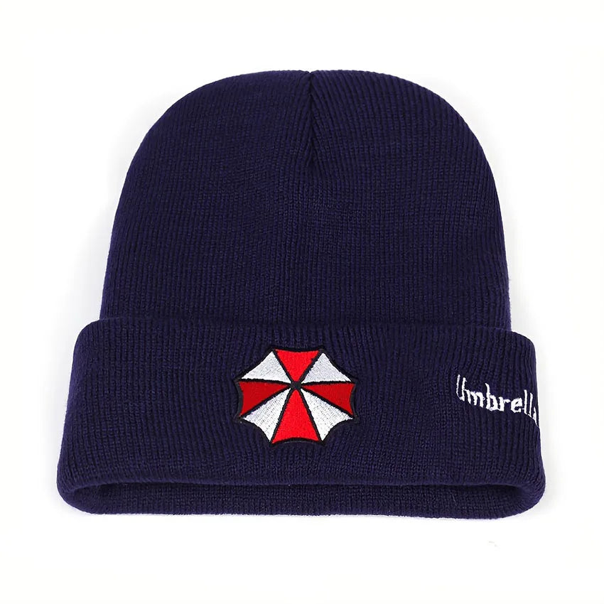 Umbrella Logo Folded Brim Knit Beanie - Warm Unisex Winter Ski Cap