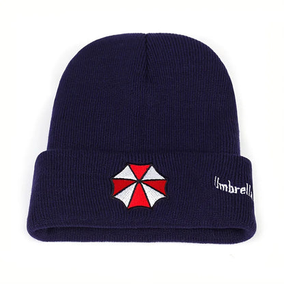 Umbrella Logo Folded Brim Knit Beanie - Warm Unisex Winter Ski Cap